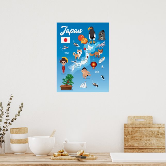 Kids Cartoon Map of Japan Poster (Kitchen)