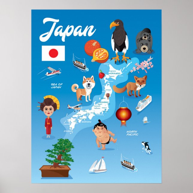 Kids Cartoon Map of Japan Poster (Front)