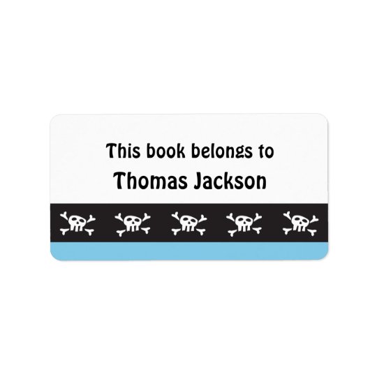 Kids cartoon pirate skull bookplate stickers address label