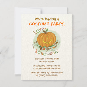 Kids Cartoon Pumpkin Halloween Party Invitations