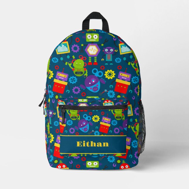 Kids Cartoon Robot Printed Backpack (Front)