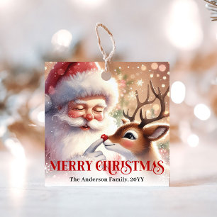 Kids Cartoon Santa Rudolph Christmas Gift Tag Art