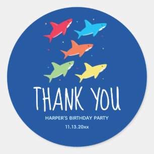 Kids Cartoon Shark Birthday Party Thank You  Classic Round Sticker