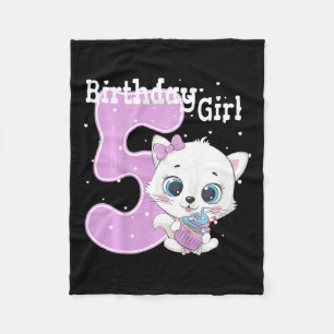 Kids Cat 5th Birthday Shirt Girls Kitten Birthday Fleece Blanket