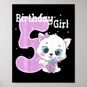 Kids Cat 5th Birthday Shirt Girls Kitten Birthday Poster