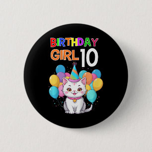 Kids Cat Birthday 10 Birthday Party Girls 10th Bir 6 Cm Round Badge
