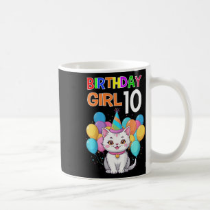 Kids Cat Birthday 10 Birthday Party Girls 10th Bir Coffee Mug