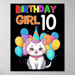 Kids Cat Birthday 10 Birthday Party Girls 10th Bir Poster