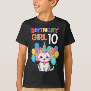 Kids Cat Birthday 10 Birthday Party Girls 10th Bir T-Shirt