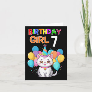 Kids Cat Birthday 7 Birthday Party Girls 7th Birth Card