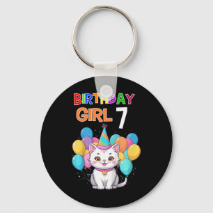 Kids Cat Birthday 7 Birthday Party Girls 7th Birth Key Ring