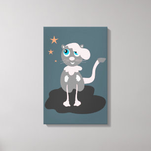 Kids Cat Illustration Cute Cartoon Kitty Canvas Print