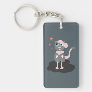 Kids Cat Illustration Cute Cartoon Kitty Key Ring