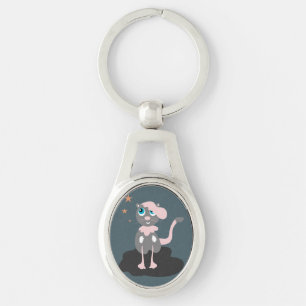 Kids Cat Illustration Cute Cartoon Kitty Key Ring