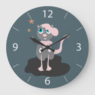 Kids Cat Illustration Cute Cartoon Kitty Large Clock