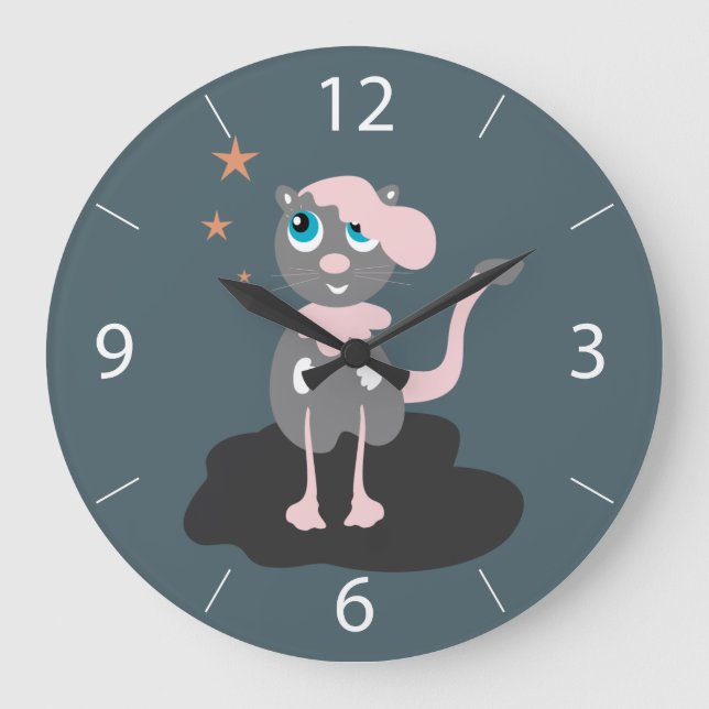 Kids Cat Illustration Cute Cartoon Kitty Large Clock (Front)
