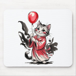 Kids Cat Painting Art Balloon Artist Fortune Life Mouse Mat