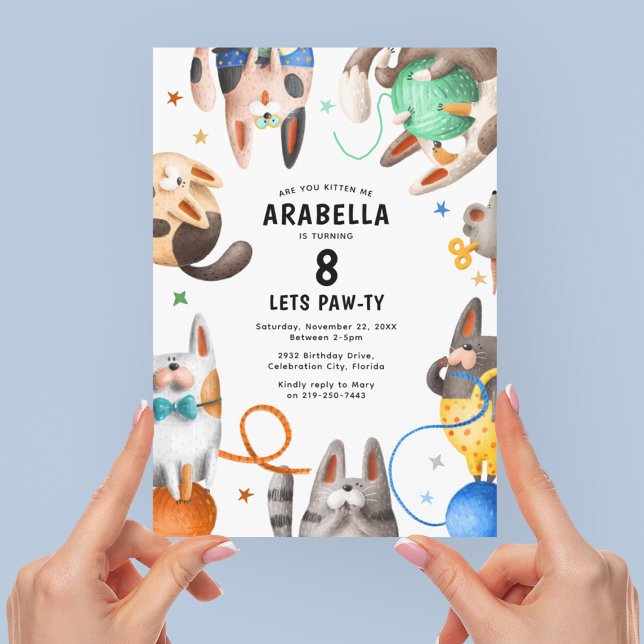 Kids Cat Paw-ty Birthday Party Invitation (Creator Uploaded)