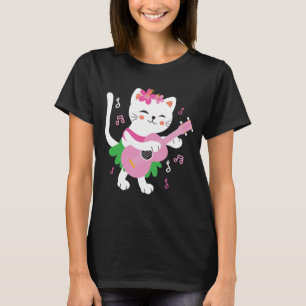 Kids Cat Playing Ukulele Player Hawaiian Musician T-Shirt
