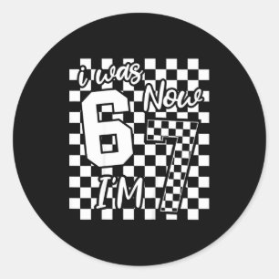 Kids Checkered I Was 6 Now I'm 7 Birthday Seven Ye Classic Round Sticker
