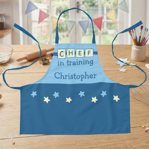 Kid's Chef name stars blue yellow Apron