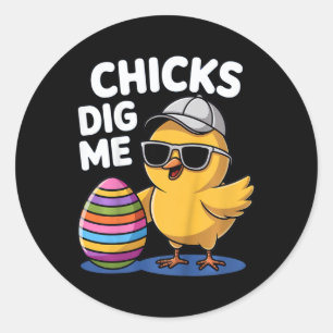 Kids Chicks Dig Me Easter Boys  Classic Round Sticker