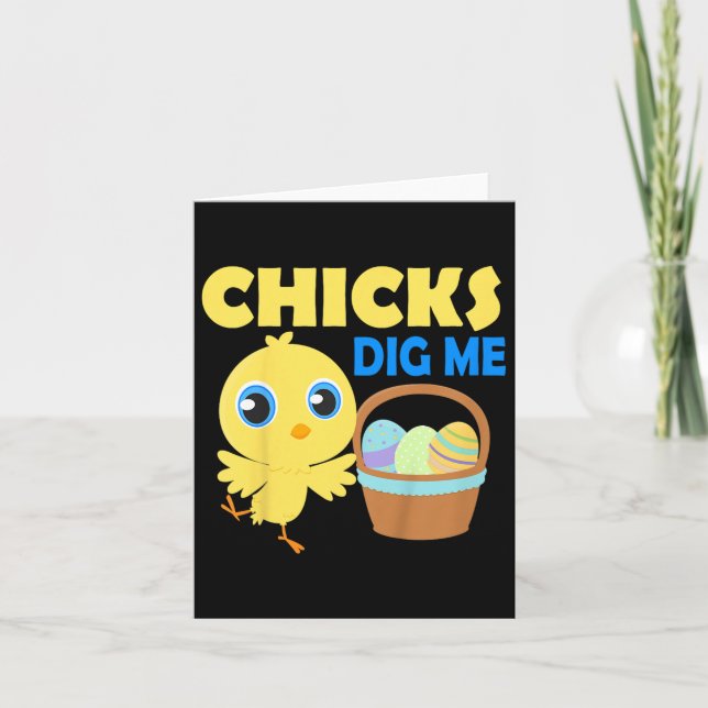 Kids Chicks Dig Me Easter Egg Hunt Basket Funny Qu Card (Front)