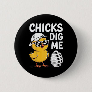 Kids Chicks Dig Me Happy Easter Boys 6 Cm Round Badge