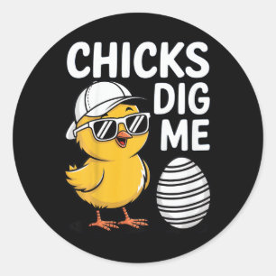 Kids Chicks Dig Me Happy Easter Boys  Classic Round Sticker