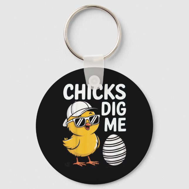 Kids Chicks Dig Me Happy Easter Boys  Key Ring (Front)
