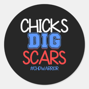 Kids Chicks Dig Scar Chd Warrior Awareness Survivo Classic Round Sticker