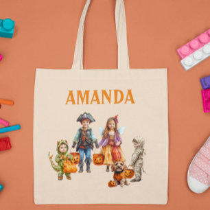 Kid's Child Personalised Halloween Trick Treat Tote Bag