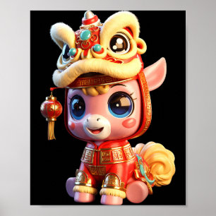 Kids Chinese New Year Of Horse 2026 Lunar New Year Poster