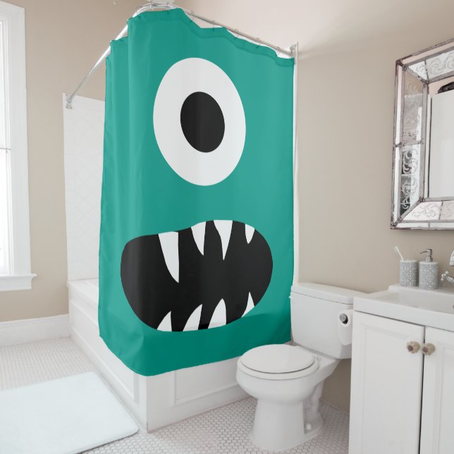 Kids Choose Colour Monster Face One Eyed Green Shower Curtain (In Situ)
