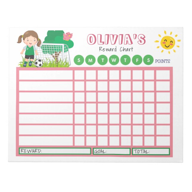 Kids Chore Chart, Personalised Soccer Chart  Notepad (Front)