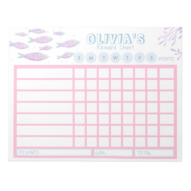 Kids Chore Chart, Personalised Underwater Chart Notepad (Front)