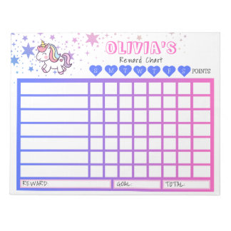 Kids Chore Chart, Personalised Unicorn Chart Notepad