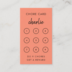 Kids Chore Coral Pink Reward Punch Card