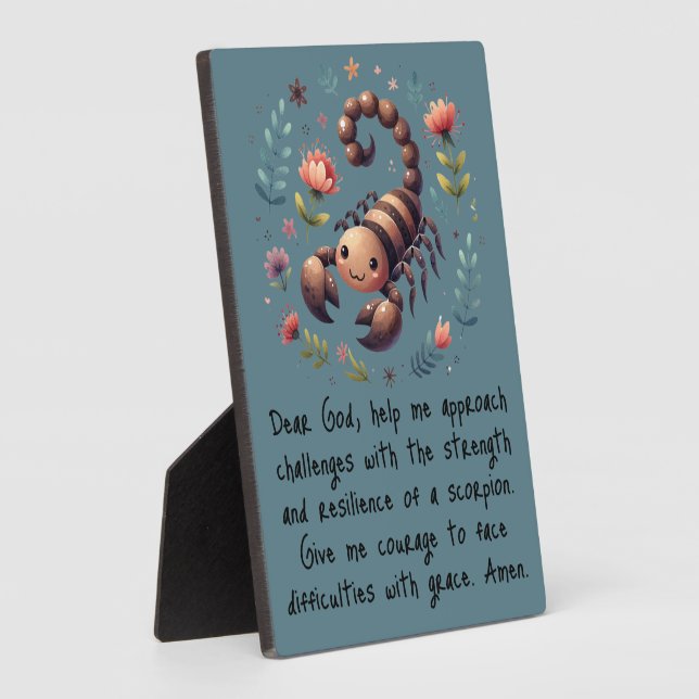 Kids Christian Prayer Woodland Scorpion on Blue | Plaque (Side)