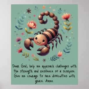 Kids Christian Prayer Woodland Scorpion on Green   Poster