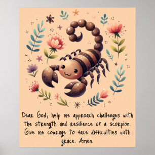 Kids Christian Prayer Woodland Scorpion on Peach   Poster