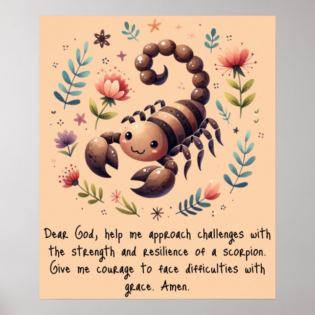 Kids Christian Prayer Woodland Scorpion on Peach | Poster (Front)