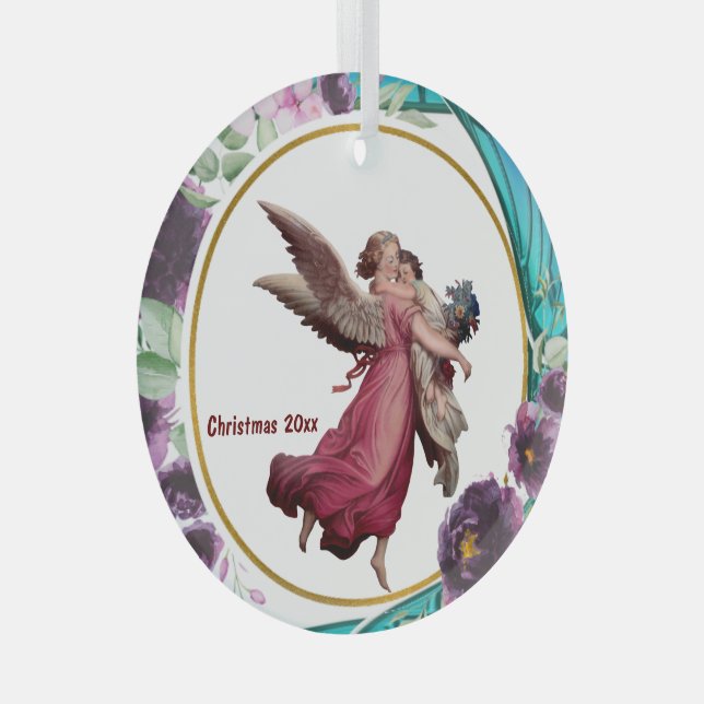 Kids Christmas Angel Purple Stained Glass Wreath Glass Tree Decoration (Front Right)