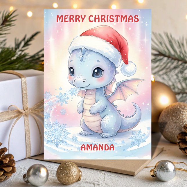 Kids Christmas Baby Dragon Snowflakes Holiday Card (Creator Uploaded)