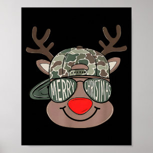 Kids Christmas Camo Boys Reindeer Camo Merry Xmas Poster