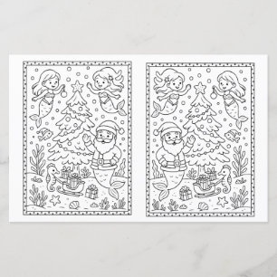 Kids Christmas Coloring Page Mermaids & Santa