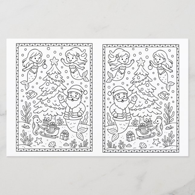Kids Christmas Colouring Page Mermaids & Santa (Front)