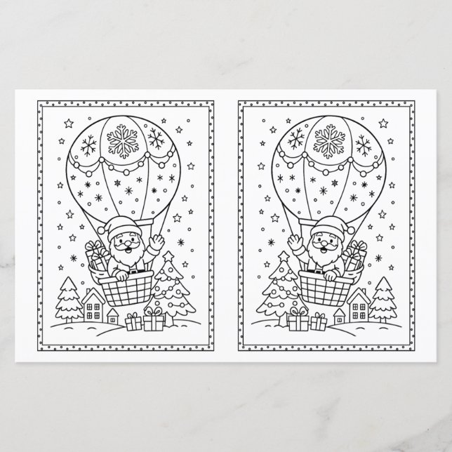 Kids Christmas Colouring Page Santa Hot Air Balloo (Front)