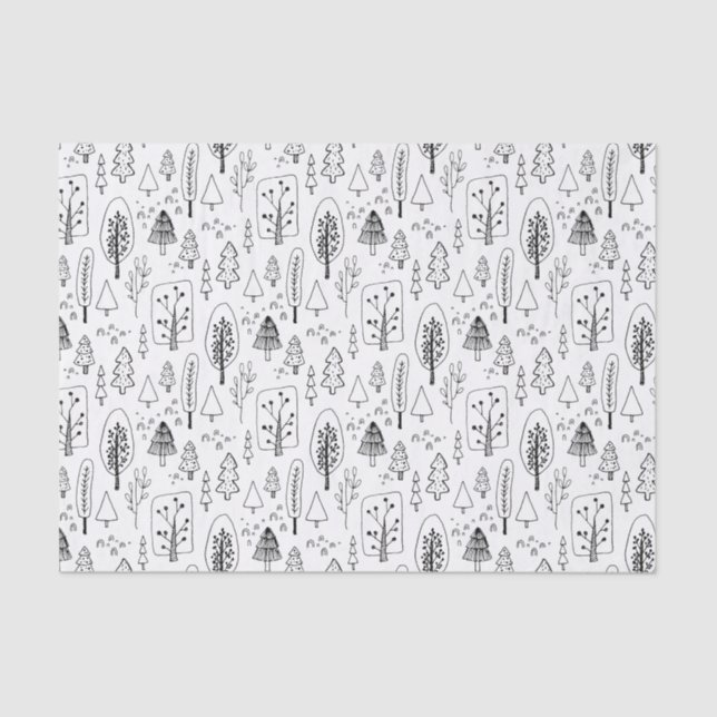 Kids Christmas Cute Black & White Trees Forest  Tissue Paper (Front)