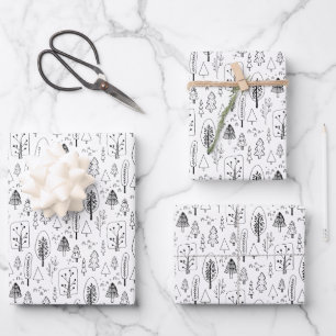 Kids Christmas Cute Black & White Trees Forest Wrapping Paper Sheet